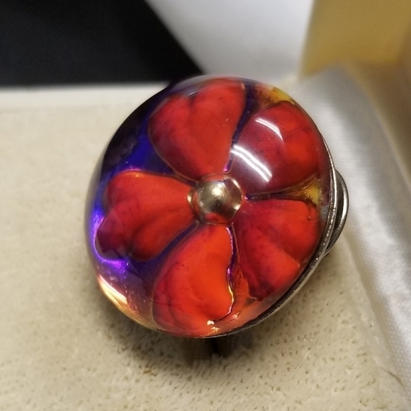 90s Barbara Bui Paris Flower Glass Dome Pin - Picture 5 of 8
